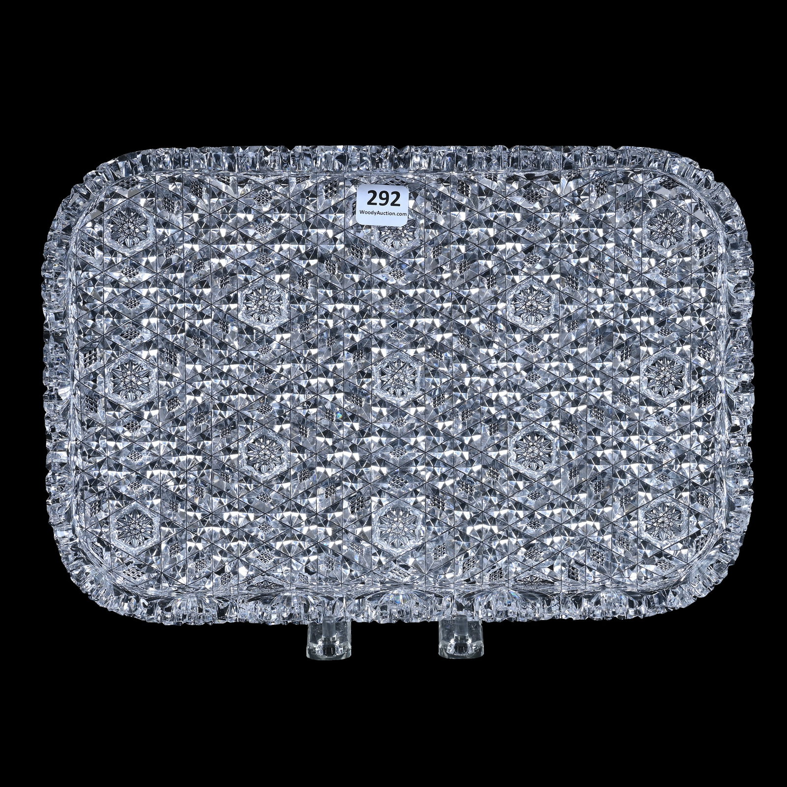 Rectangular Tray, ABCG: Rectangular Tray, American Brilliant Cut Glass, 11.75" x 8", Well Cut Field Of Diamond, Strawberry Diamond, And Hobstar Motif With Fan Cut Border, One Tooth Chip, California Private Collection.