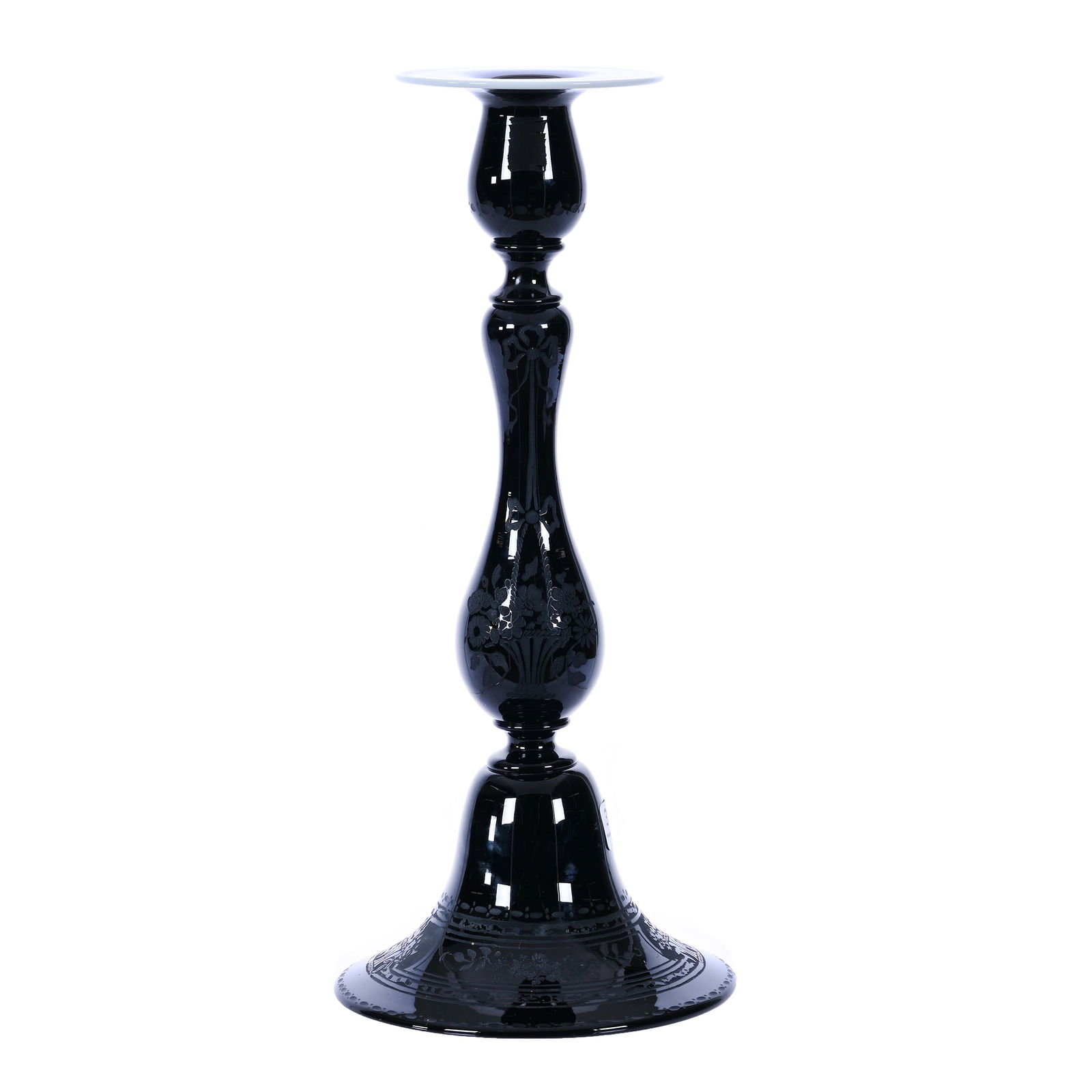 Candle Stick Holder, Acid Cut Nubian Black Art Glass By Sinclaire (1 of 3)