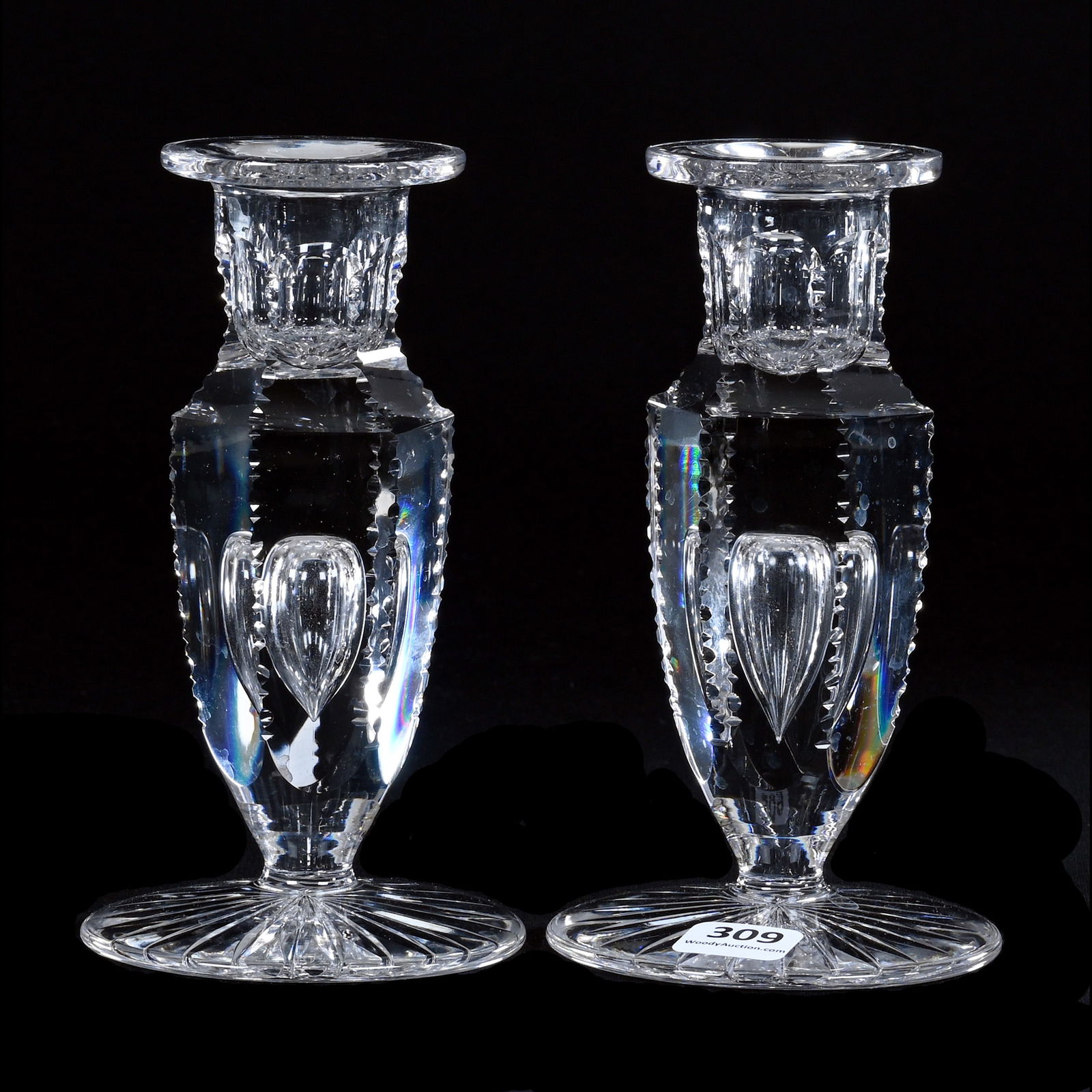 Pair Candlesticks, ABCG, Teardrop Body, Six-Sided, Notched Edges (1 of 3)