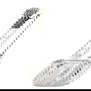 Chain Decanter, ABCG, Swirled Tusk & Strawberry Diamond Motif: Chain Decanter, American Brilliant Cut Glass, Swirled Tusk & Strawberry Diamond Motif, 9.25" x 5.25", Sterling Silver Flip Lid Marked Gorham, Ray Cut Base, Nice Quality, Eleanor Eulau Collection.