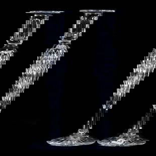 Pair Of Candlestick Holders, ABCG, Sinclaire: Pair Of Candlestick Holders, American Brilliant Cut Glass, Sinclaire, 10.75" x 3.75", Well-Cut Miter Motif, Ray Cut Foot, Extra Clear Blank, California Private Collection.