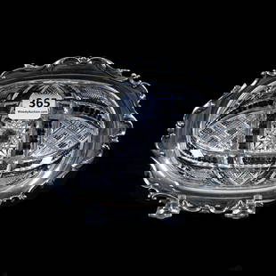 Small Oval Tray, ABCG, Souvenir Pattern By J. Hoare, Embossed Sterling Silver Rim Marked Gorham: Small Oval Tray, American Brilliant Cut Glass, Souvenir Pattern By J. Hoare, Embossed Sterling Silver Rim Marked Gorham #S1891, 6.25" x 4.25", Light Rim Roughness, Eleanor Eulau Collection.