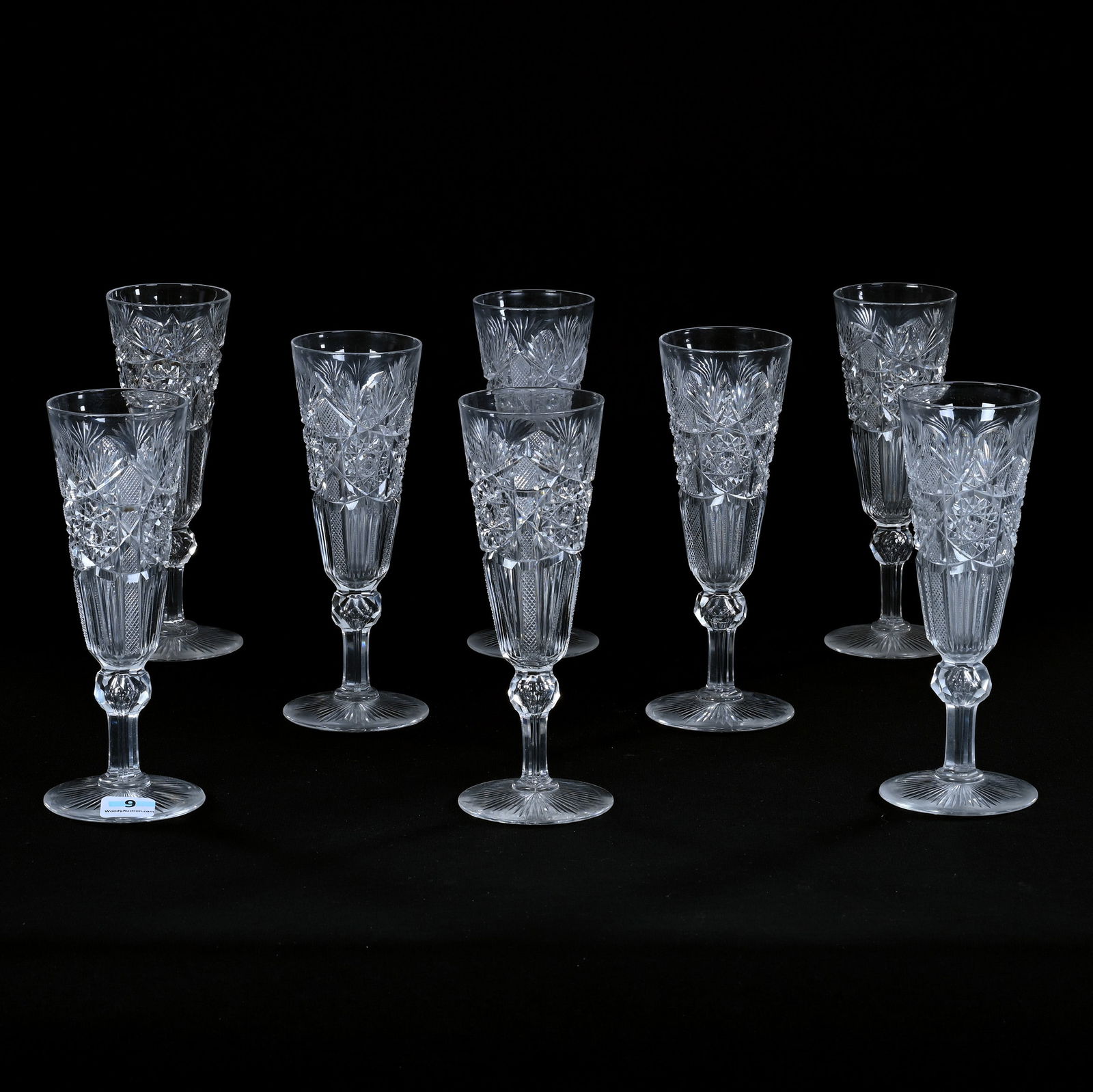 (7) Champagne Flute Stems, American Brilliant Cut Glass, Electra Pattern By Straus (1 of 3)
