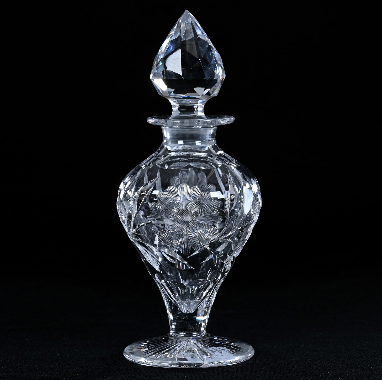 Pedestal Perfume Bottle, American Brilliant Cut Glass, Engraved Floral Pattern (1 of 3)
