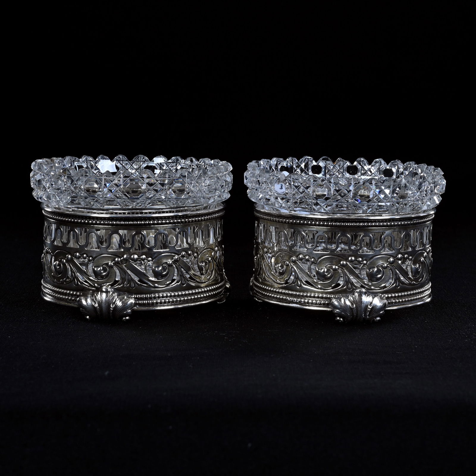 Pair Of Master Salt Dips, American Brilliant Cut Glass, Cane Pattern (1 of 7)