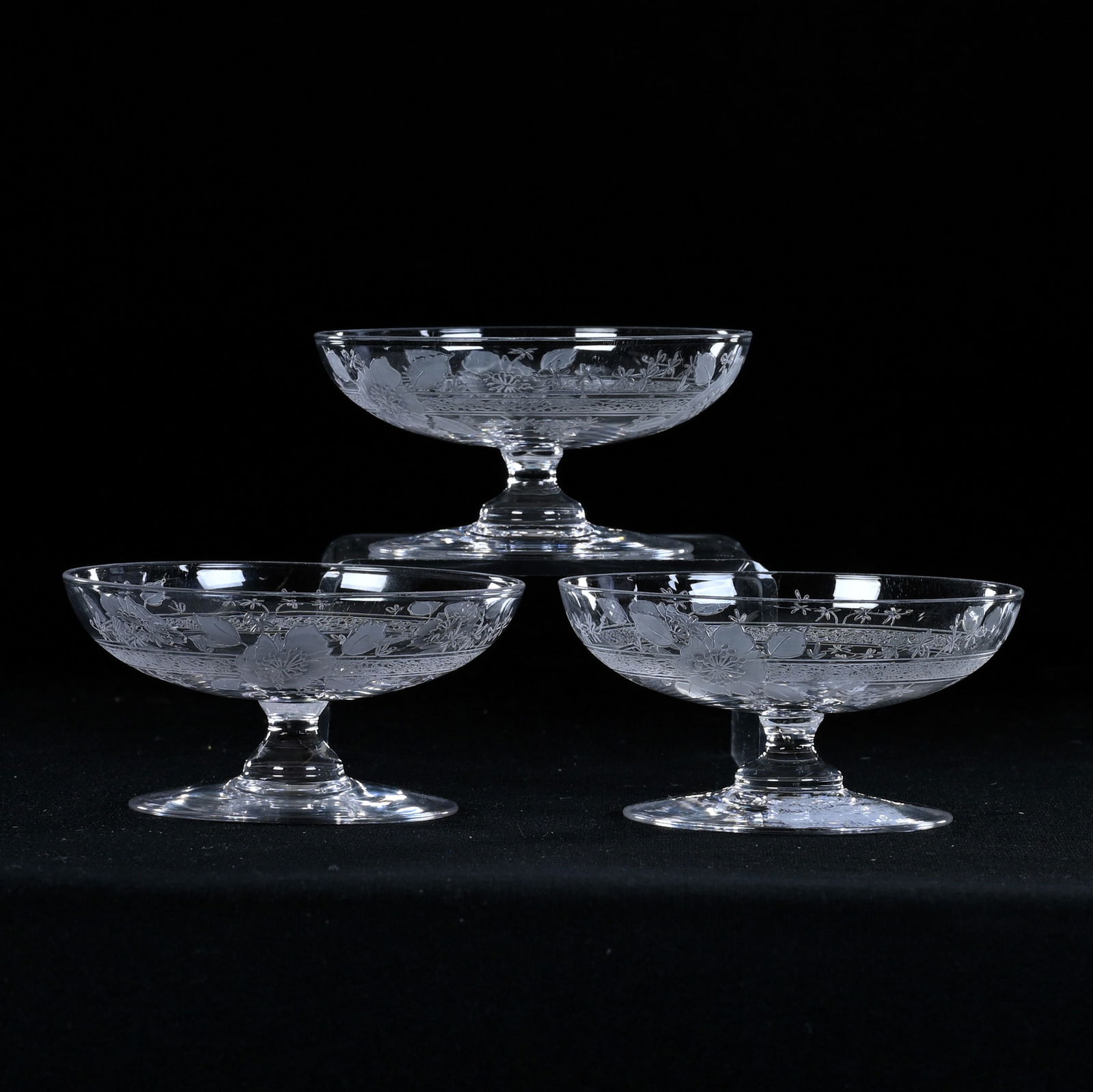 (3) Pedestal Salt Dips, American Brilliant Cut Glass, Unmarked Locke Art Style (1 of 3)