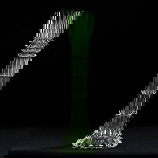 Bud Vase, BPCG, Cased Green W/ Diamond And Ribbed Design: Bud Vase, Brilliant Period Cut Glass, Cased Green With Diamond And Ribbed Design, 10.25" x 3.5", Eleanor Eulau Collection.
