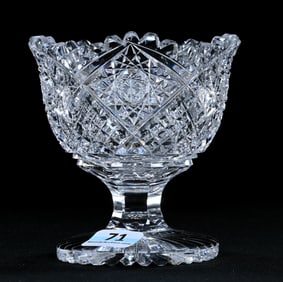 Footed Sugar, American Brilliant Cut Glass, Devonshire Pattern By Hawkes