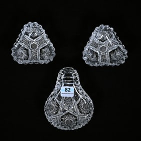 (3) Butter Pats, American Brilliant Cut Glass, (2) 2.75" Triangular Shape, (1) 4" Ladle Shape