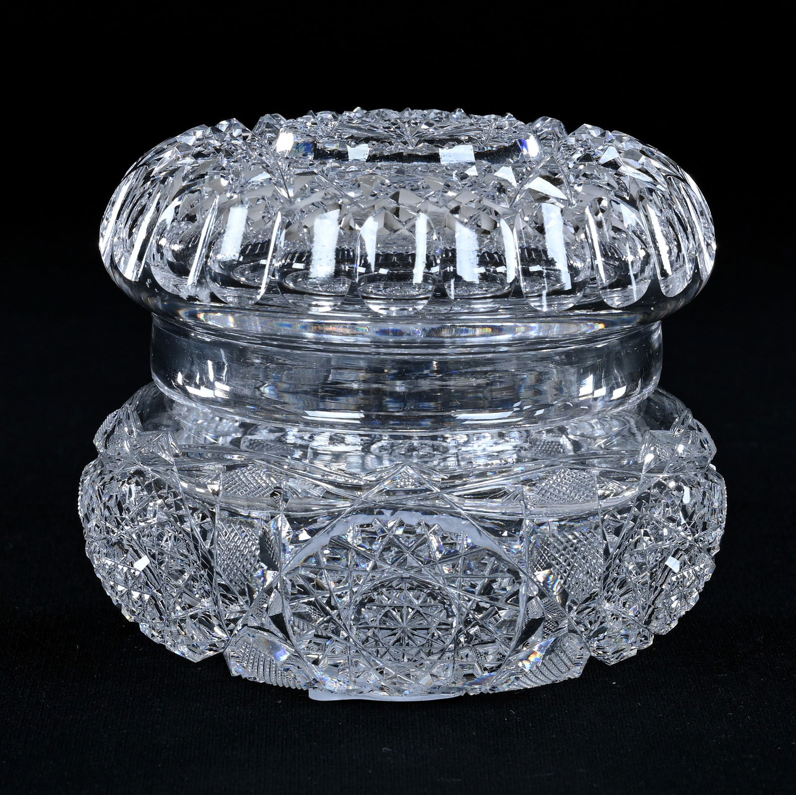 Covered Powder Jar, American Brilliant Cut Glass, Hobstar And File Motif (1 of 3)