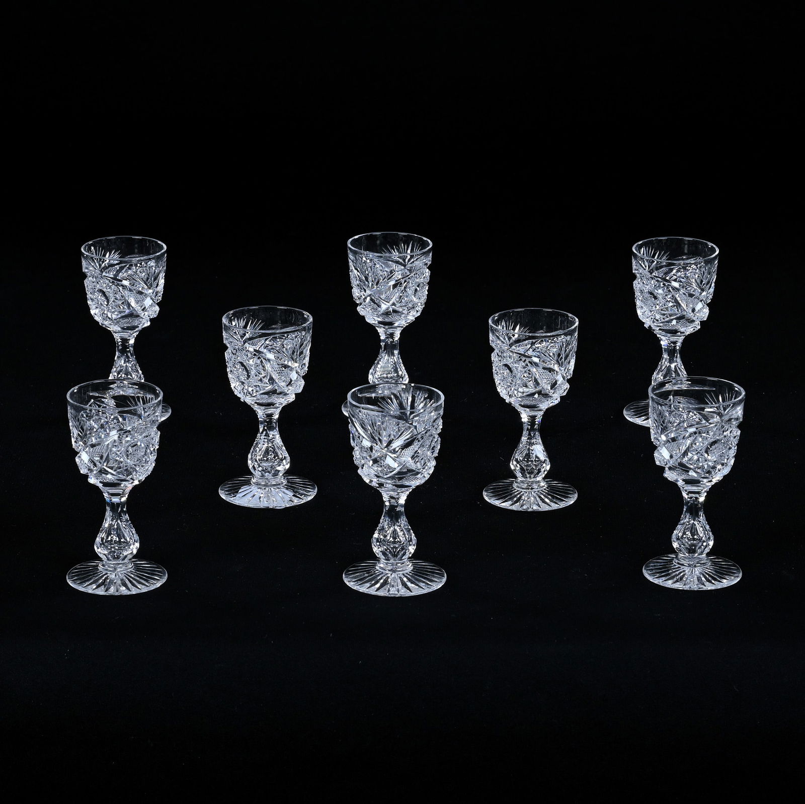 (8) Cordial Stems, American Brilliant Cut Glass, Signed Libbey Sultana Pattern (1 of 3)