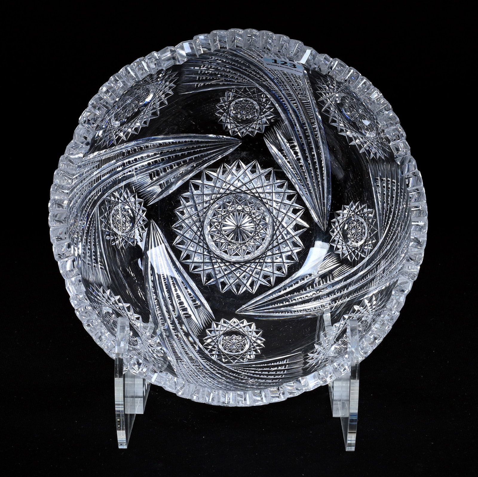 Bowl, American Brilliant Cut Glass, Comet Pattern Attributed To J. Hoare: Bowl, American Brilliant Cut Glass, Comet Pattern Attributed To J. Hoare, 3.5" x 8", Nice Example, California Private Collection.