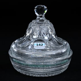 Pairpoint "Butter And Cover" Dish, American Brilliant Cut Glass, Prism Design