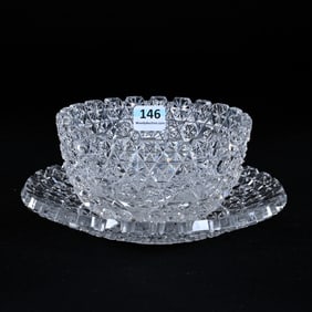 Finger Bowl/Underplate, American Brilliant Cut Glass, Duchess Pattern By Covington Cut Glass