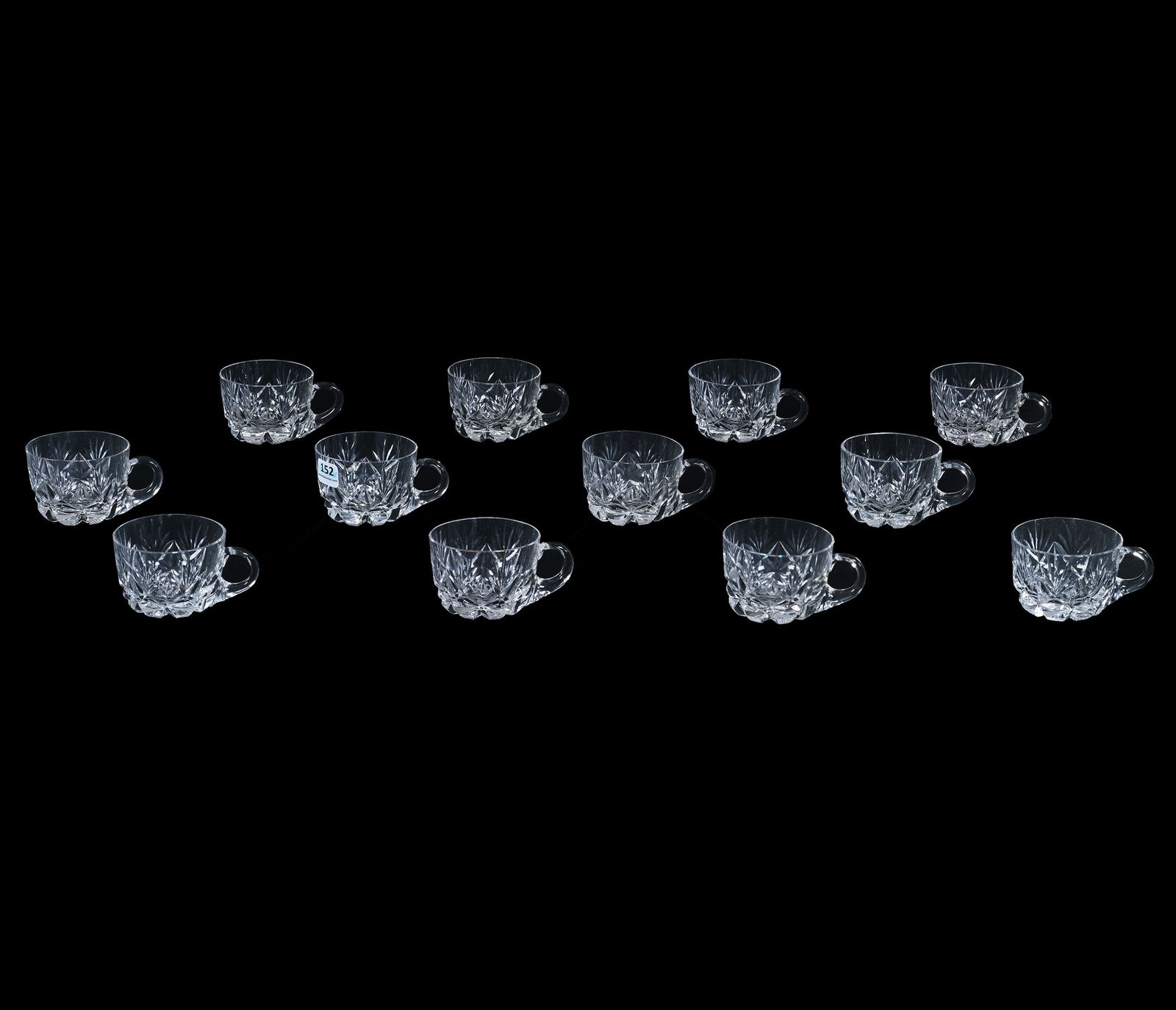 (12) Punch Cups, American Brilliant Cut Glass, Strawberry Diamond, Geometric And Fan Motif (1 of 3)