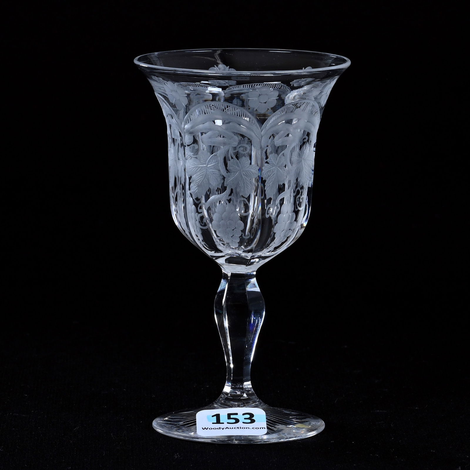 Wine Stem, American Brilliant Cut Glass, Signed Egginton Engraved Vintage Pattern: Wine Stem, American Brilliant Cut Glass, Signed Egginton Engraved Vintage Pattern, 4.75" x 2.75", Ray Cut Foot, California Private Collection.