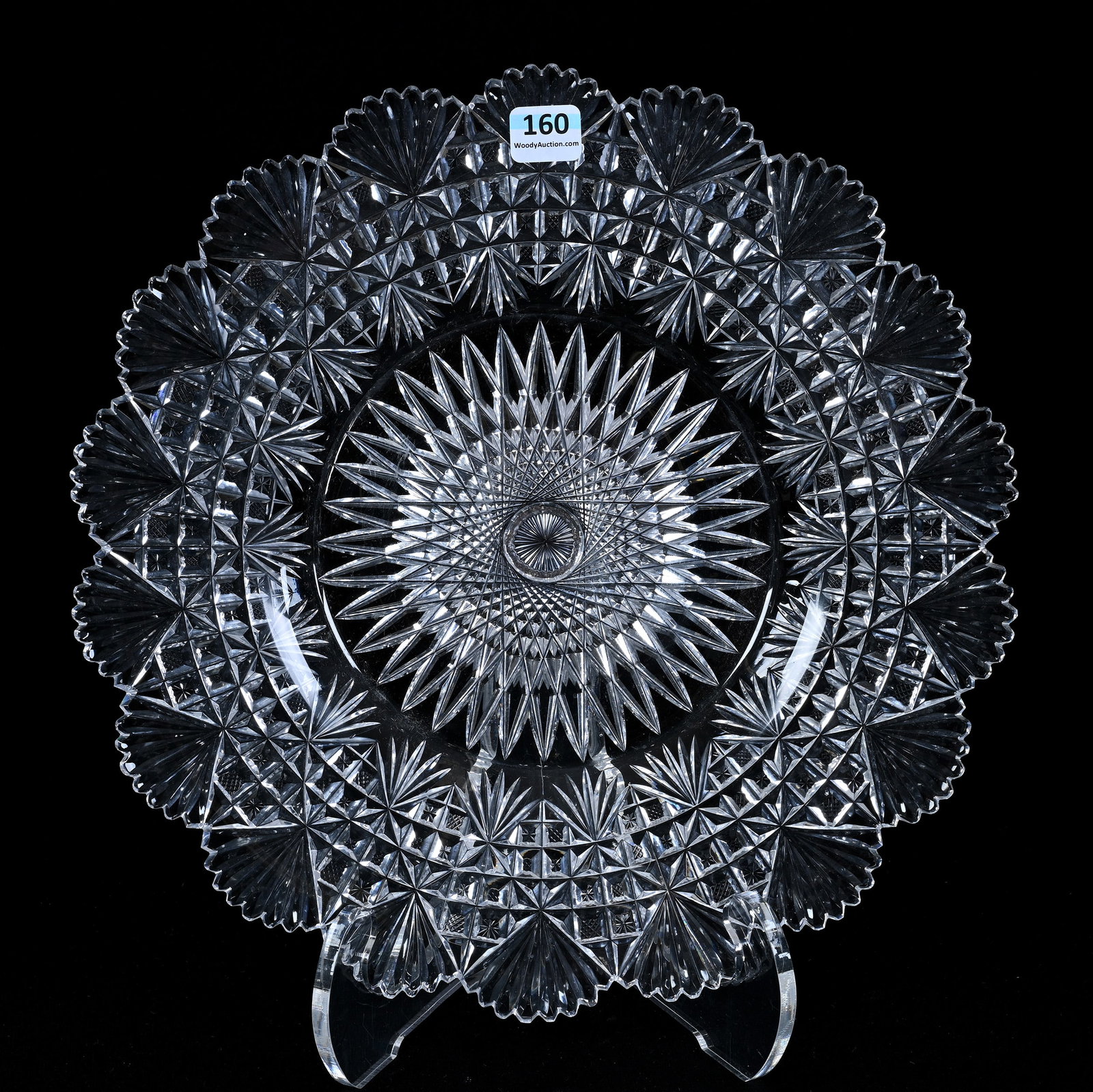 Underplate, American Brilliant Cut Glass, Strawberry Diamond And Star Pattern By Clark: Underplate, American Brilliant Cut Glass, Strawberry Diamond And Star Pattern By Clark, 12", Large Hobstar Center, California Private Collection.