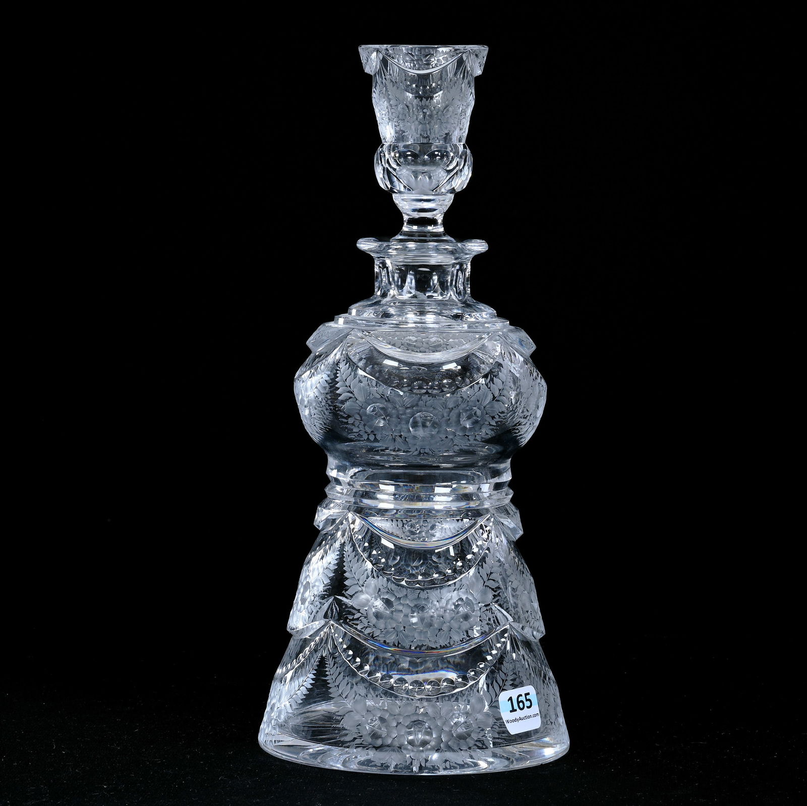 Decanter, Cut Glass In Style Of Edinburgh, Finely Engraved Floral Garland Decor (1 of 3)