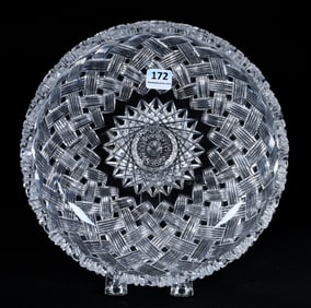 Low Bowl, American Brilliant Cut Glass, Signed Fry Basketweave Pattern