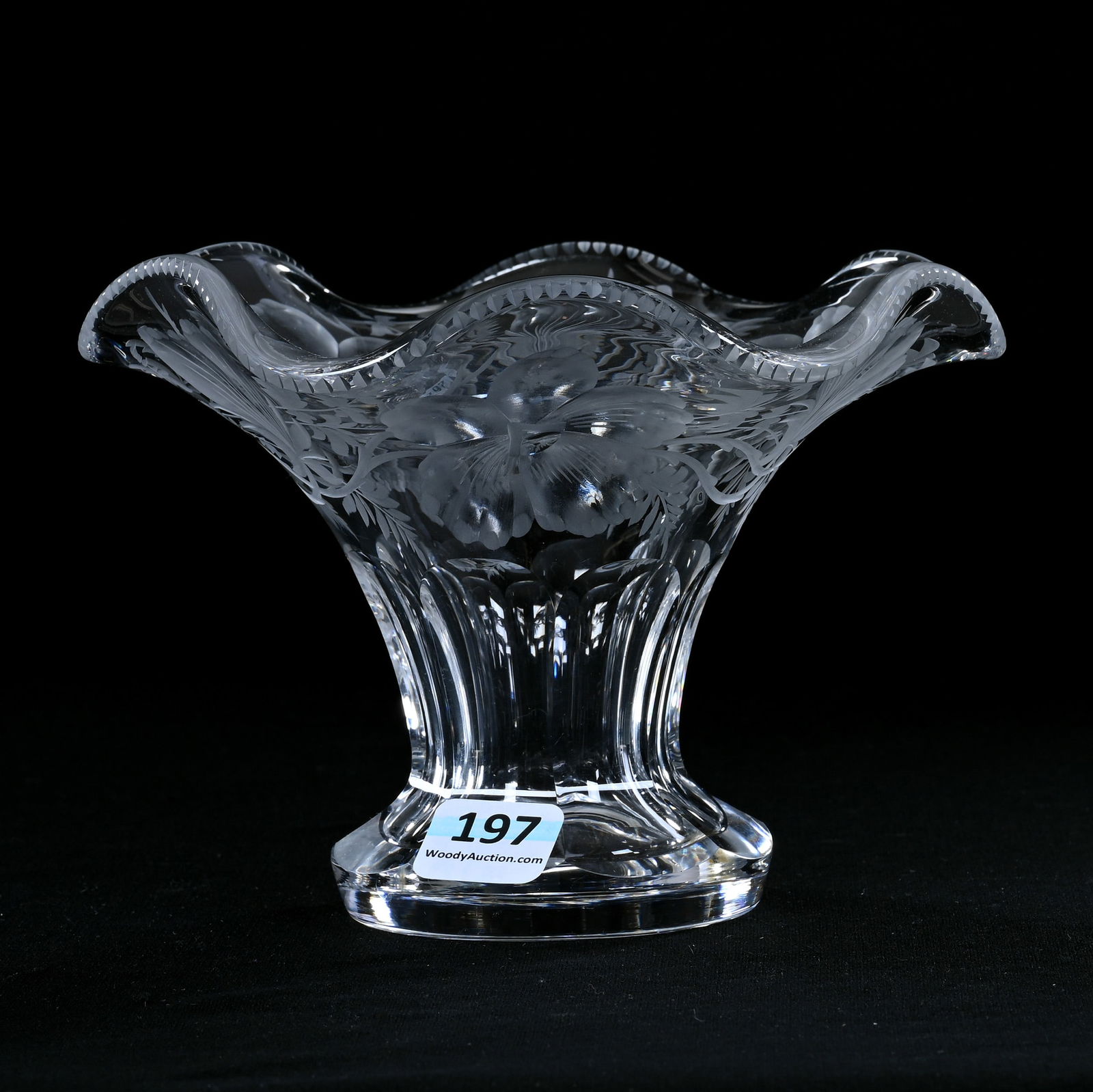 Sweetpea Vase, American Brilliant Cut Glass, Signed Libbey Engraved Floral Pattern (1 of 3)