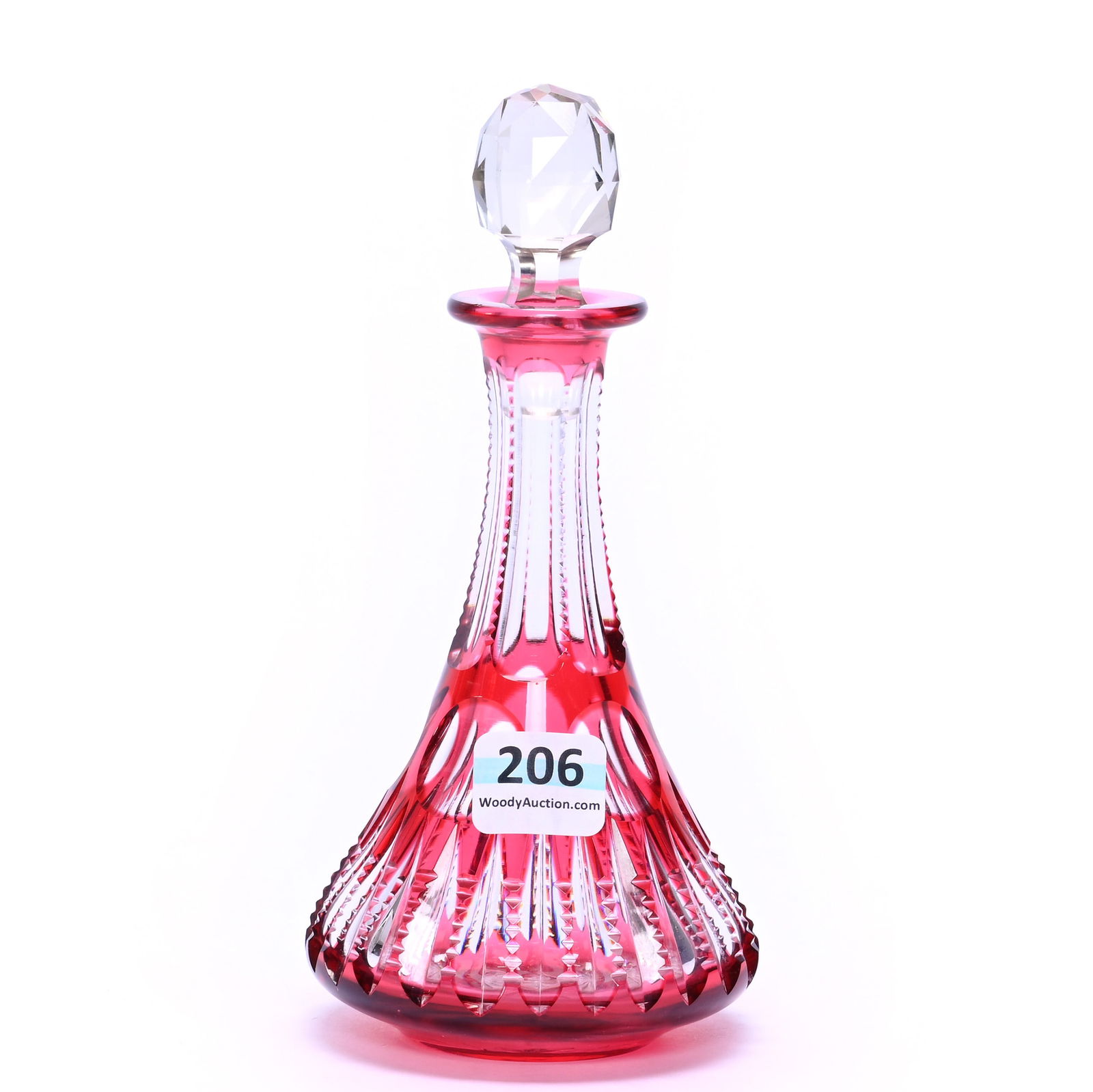 Perfume Bottle, American Brilliant Cut Glass, Red Cut To Clear Cambridge Pattern By Pairpoint (1 of 3)