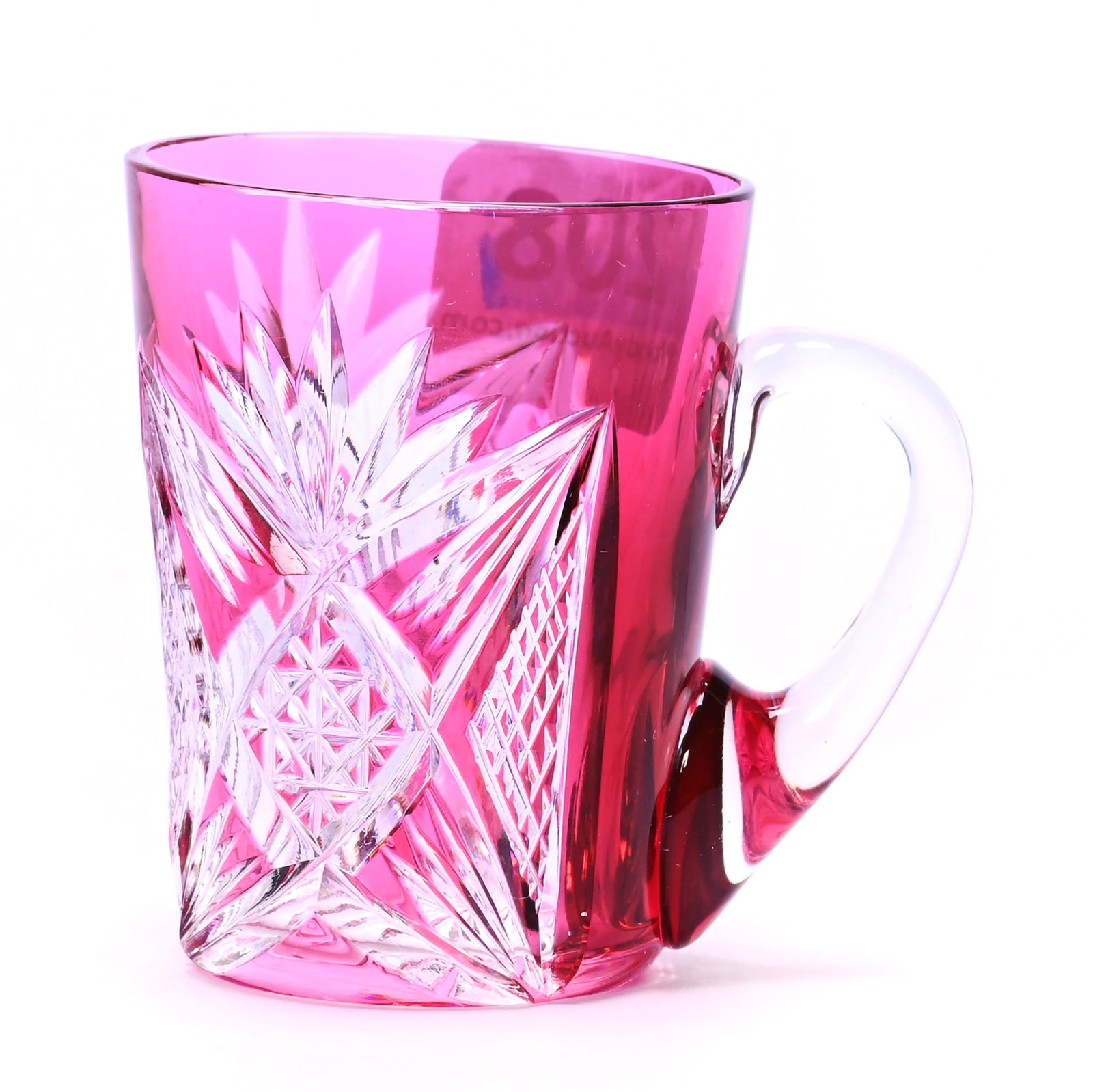 Handled Whiskey Glass, BPCG, Cranberry Cut To Clear (1 of 3)