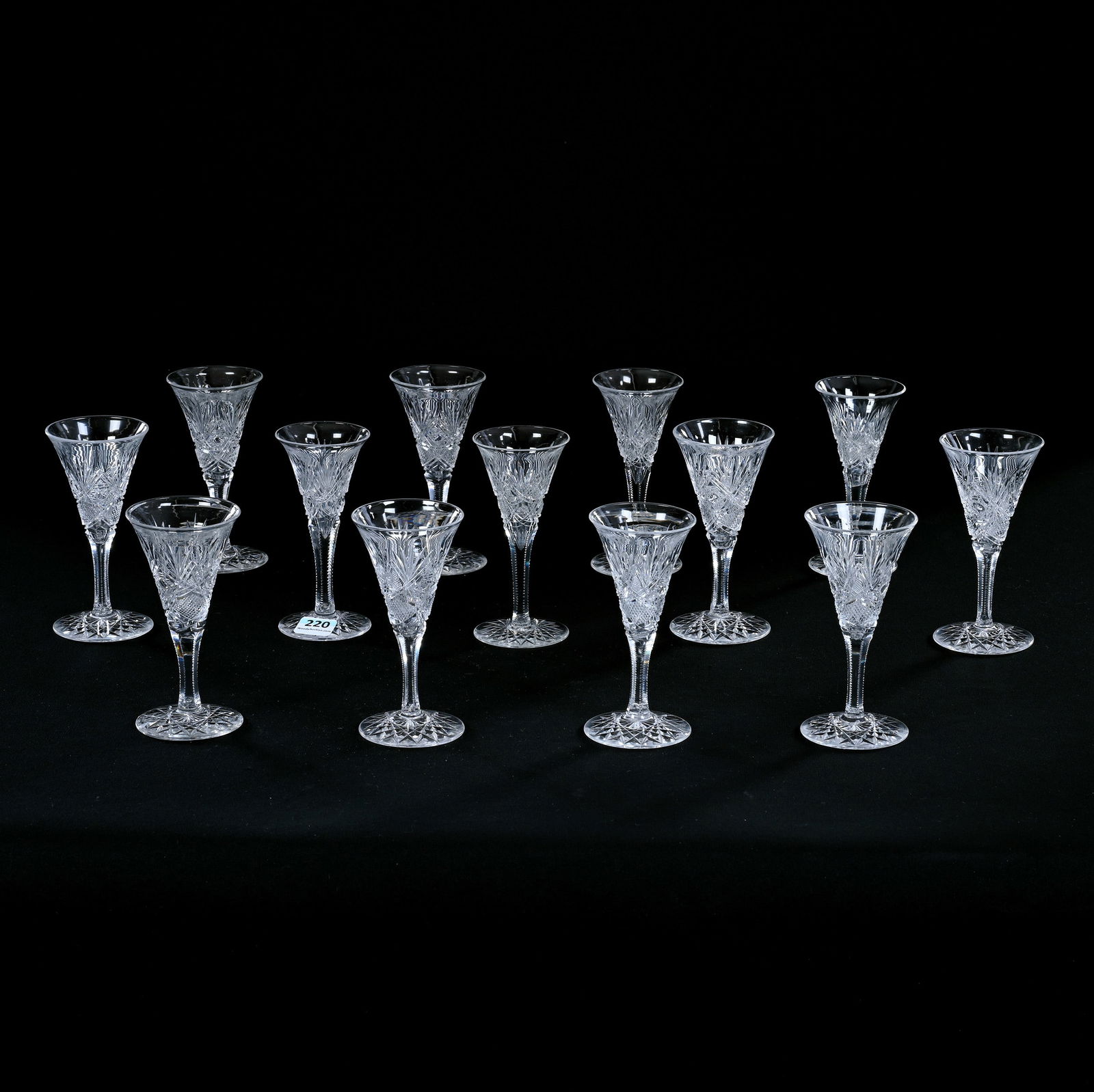 (13) Sherry Stems, American Brilliant Cut Glass, Bakers Gothic Pattern By Clark (1 of 3)