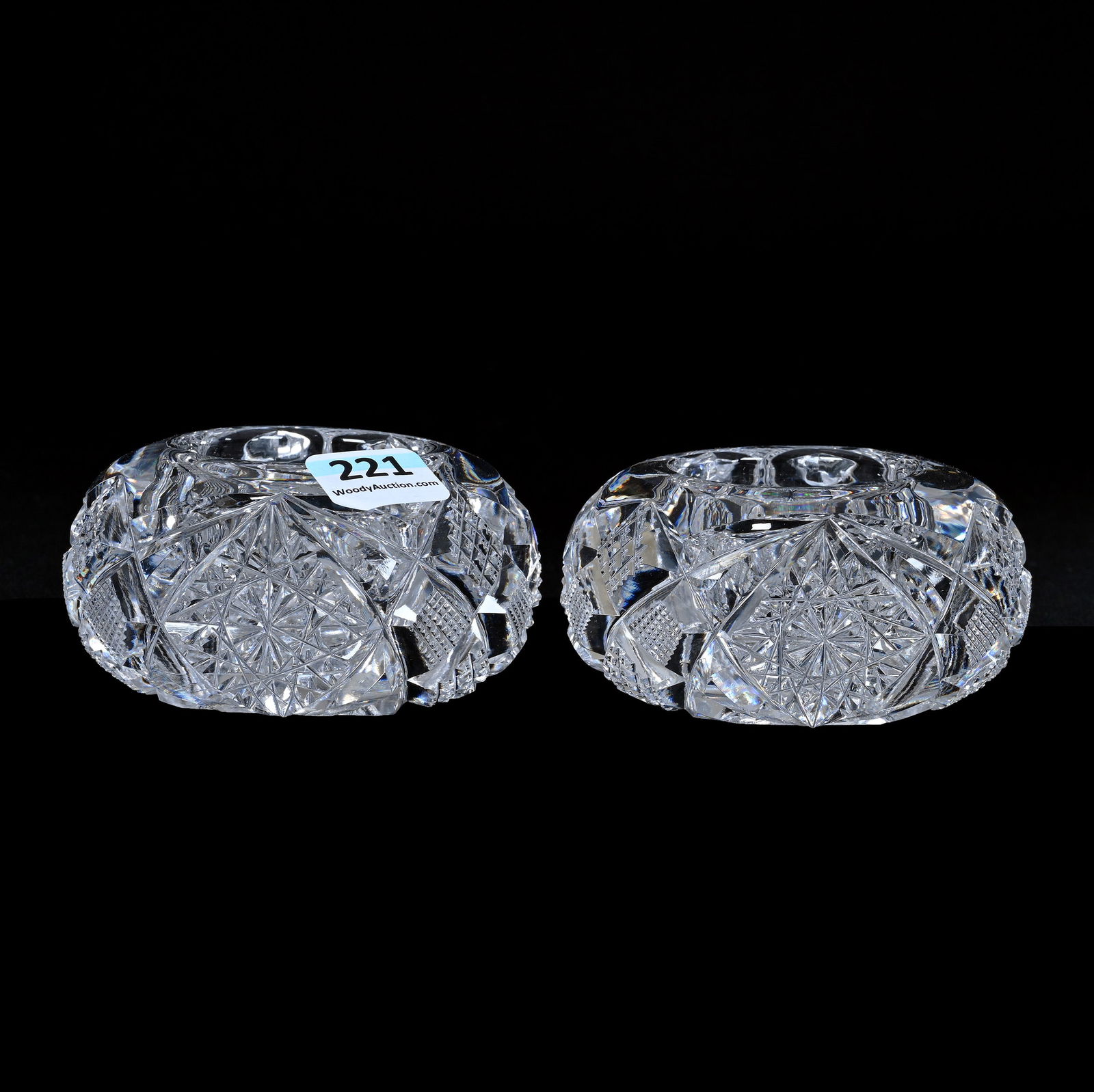 Pair Master Salt Dips, American Brilliant Cut Glass, Hobstar, Crosscut Diamond, Strawberry Diamond - (1 of 3)