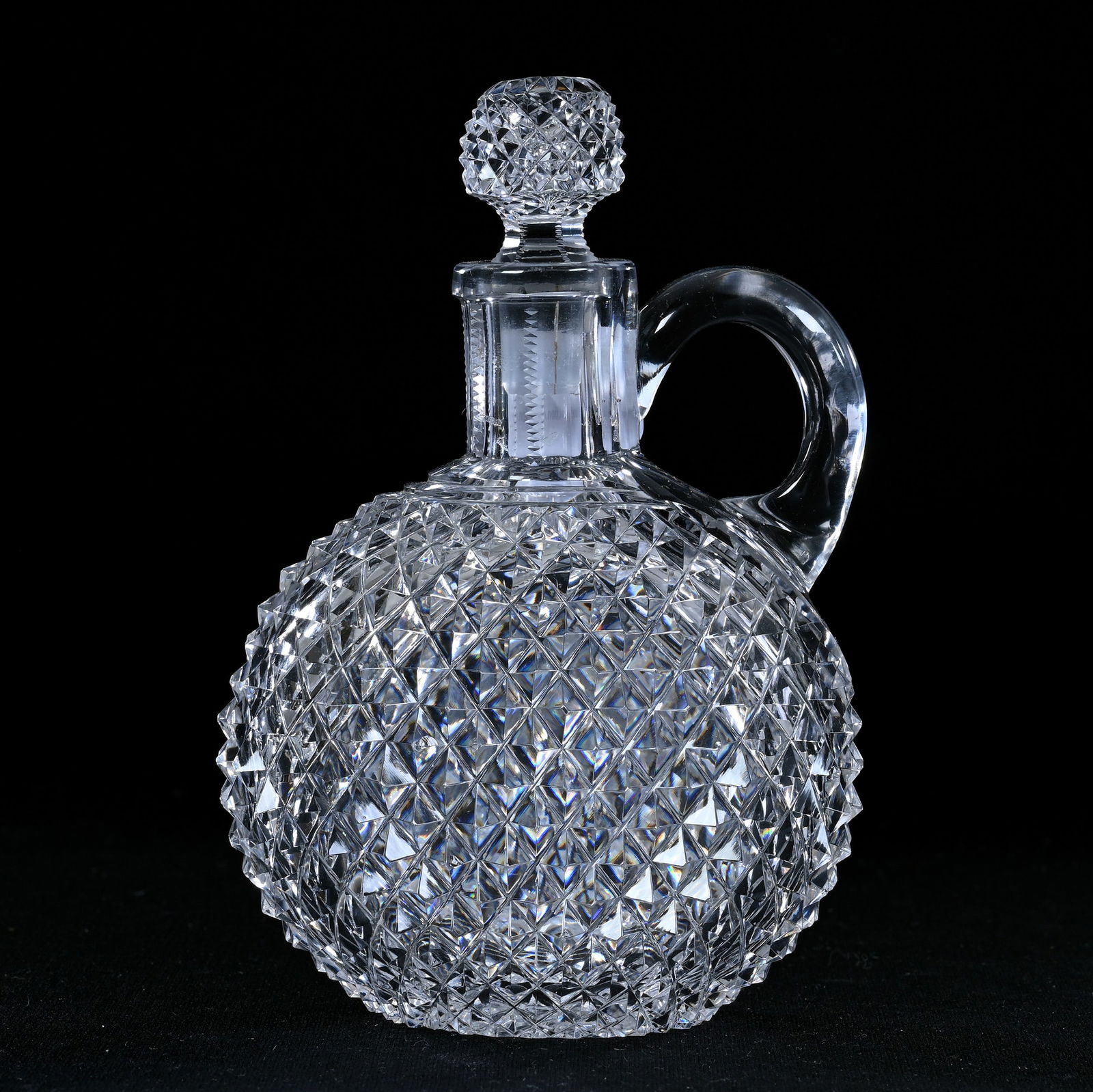 Small Oval Oil Decanter, American Brilliant Cut Glass, Diamond Cut Body W/ Pattern Cut Stopper (1 of 3)