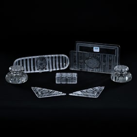 (7) Piece Desk Set, American Brilliant Cut Glass, Millicent Pattern By Hawkes