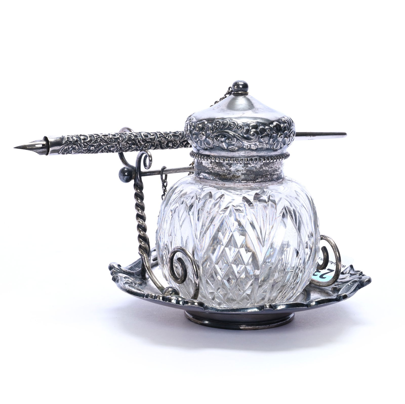 Inkwell, American Brilliant Cut Glass, Diamond, Arch, Thumbprint And Fan Motif (1 of 4)