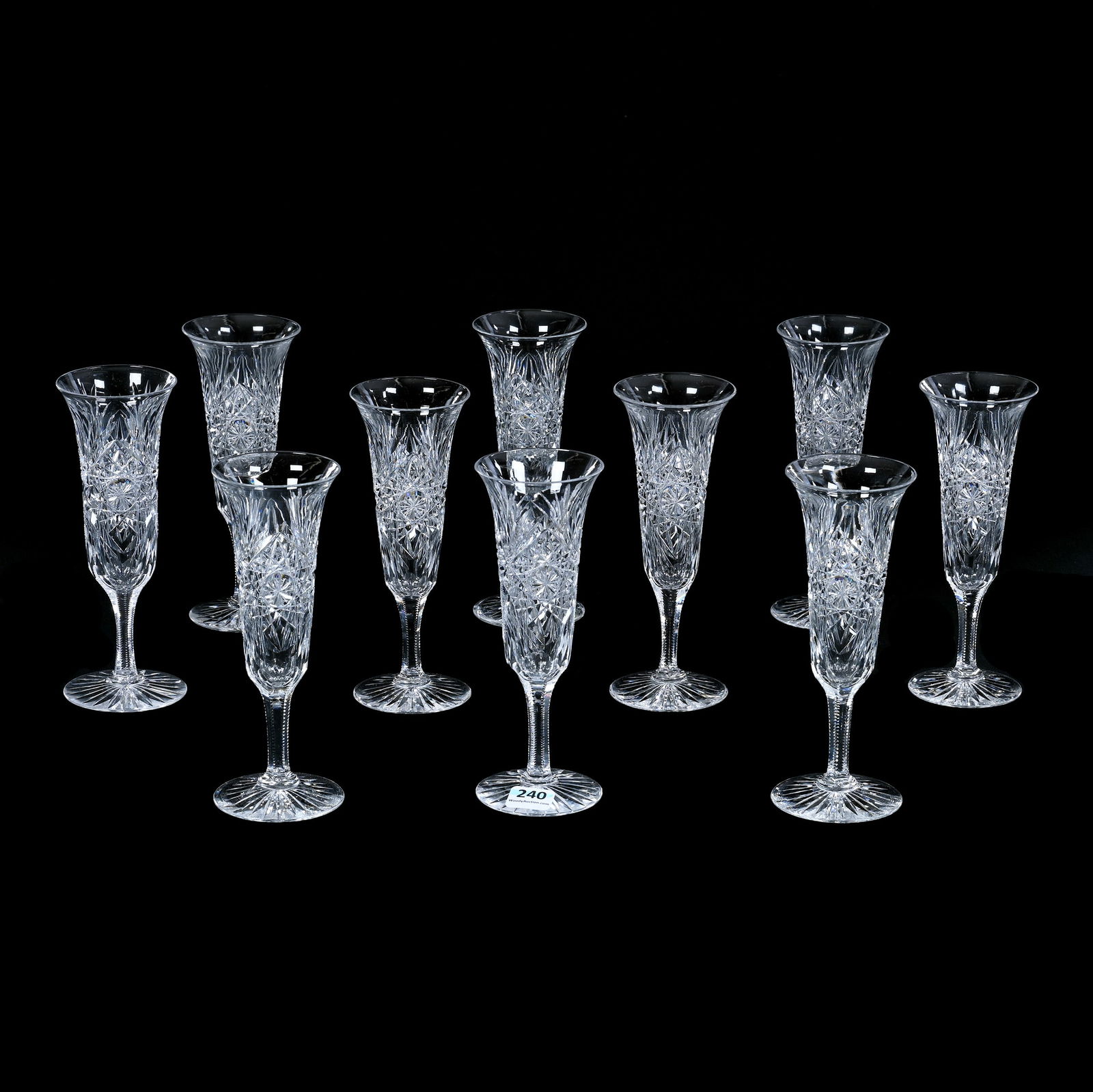 (10) Champagne Flutes, American Brilliant Cut Glass, Monarch Pattern By J. Hoare (1 of 3)