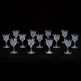 (13) Wine Stems, American Brilliant Cut Glass, Monarch Pattern By J. Hoare