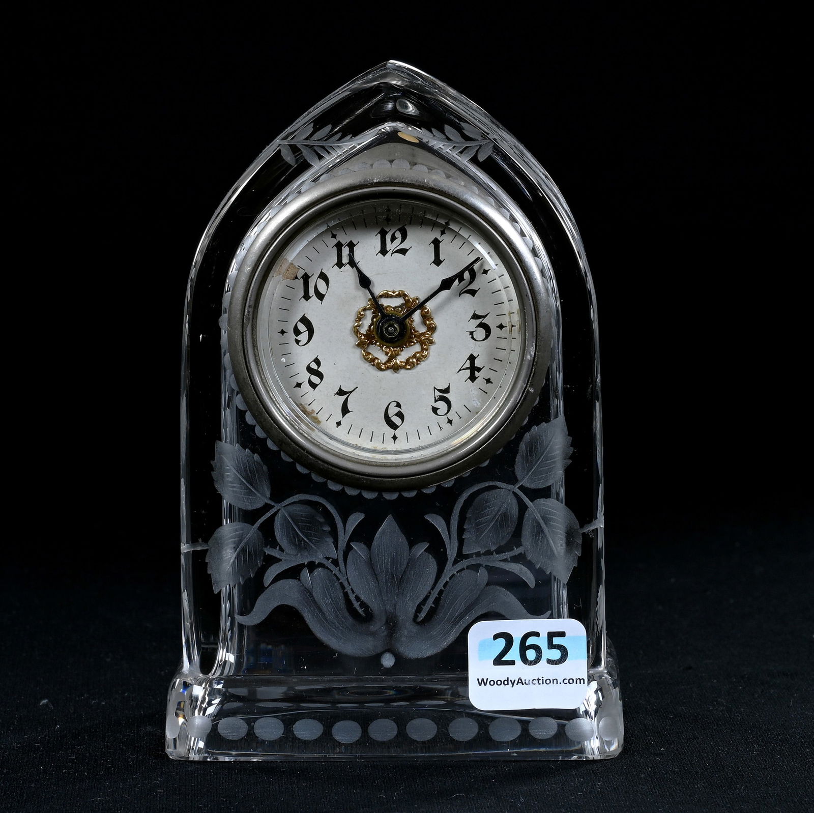 Desk Clock, American Brilliant Cut Glass, Signed Sinclaire, Finely Engraved Floral Decor, American (1 of 4)