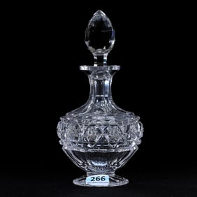 Pedestal Perfume Bottle, American Brilliant Cut Glass, Signed Hawkes, Hobstar Chain