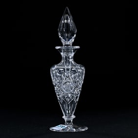 Pedestal Perfume Bottle, American Brilliant Cut Glass, Hobstar, Vesica, Strawberry Diamond And Fan