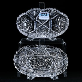 (2) Oval Olive Dishes, American Brilliant Cut Glass,