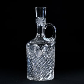 Whiskey Jug, Handled, American Brilliant Cut Glass, Modified Comet Type Pattern