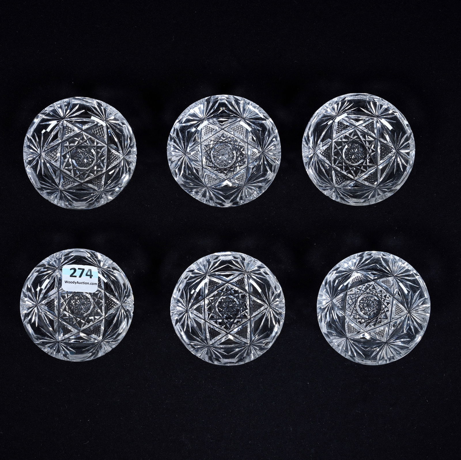 (6) Butter Pats, American Brilliant Cut Glass, Signed Hawkes, Hobstar Center, Fan Border (1 of 2)