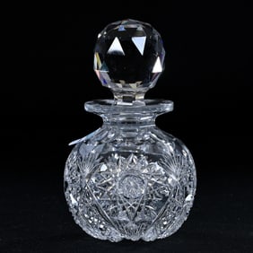 Small Cologne Bottle, American Brilliant Cut Glass, Chrysanthemum Pattern By Hawkes