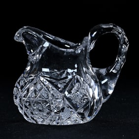Miniature Pitcher, American Brilliant Cut Glass, Hobstar And Strawberry Diamond Motif