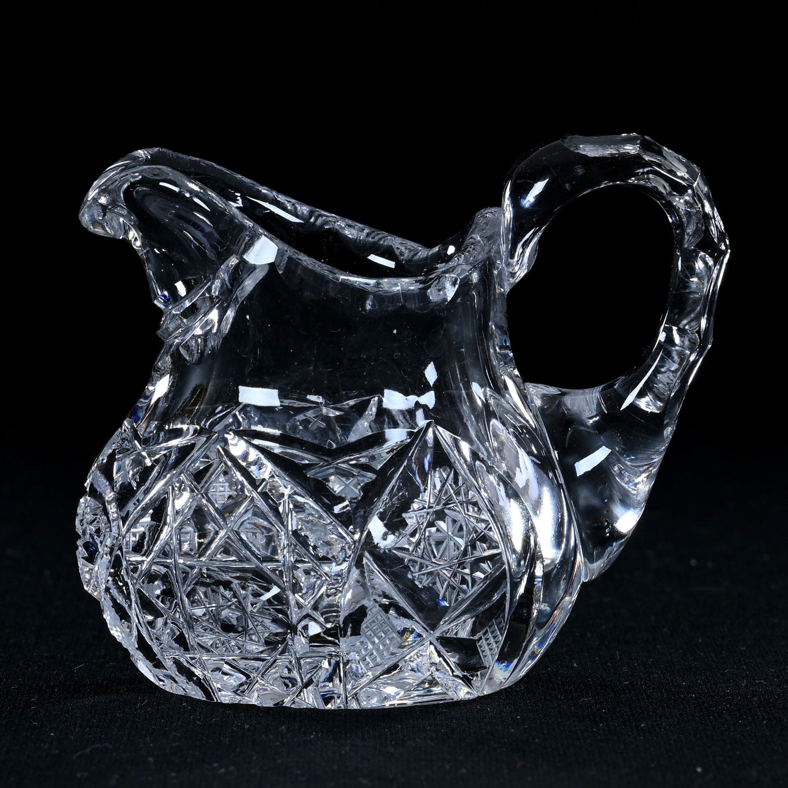 Miniature Pitcher, American Brilliant Cut Glass, Hobstar And Strawberry Diamond Motif (1 of 3)