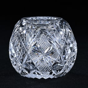 Miniature Rose Bowl, American Brilliant Cut Glass, Crosscut Diamond, Strawberry Diamond And Fan