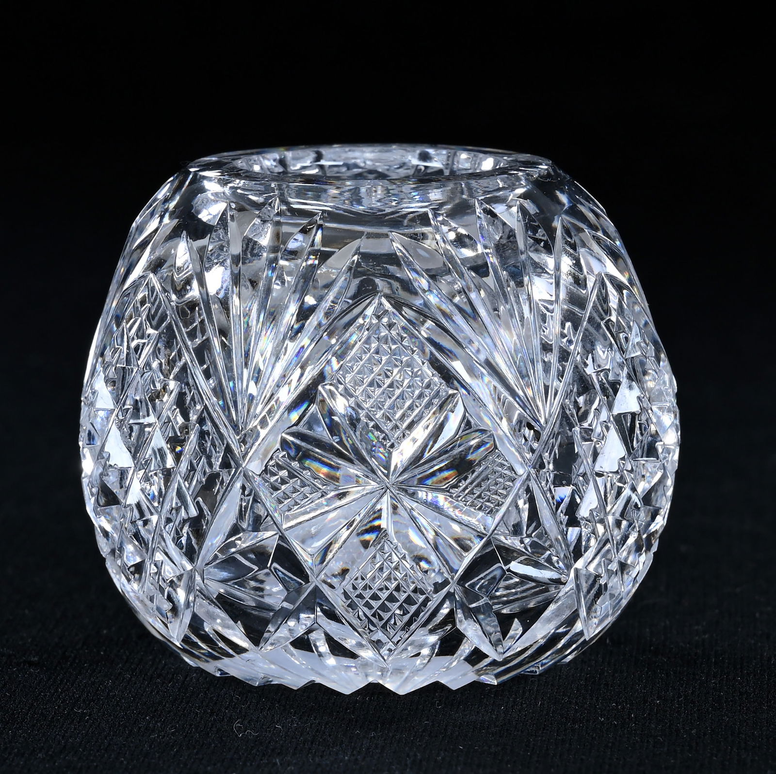 Miniature Rose Bowl, American Brilliant Cut Glass, Crosscut Diamond, Strawberry Diamond And Fan (1 of 3)