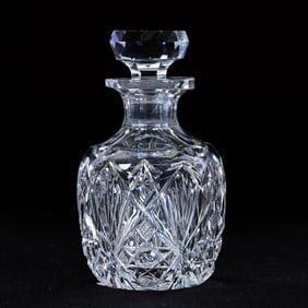 Perfume Bottle, American Brilliant Cut Glass, Signed Hawkes, Hobstar, Star And Fan Motif