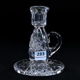 Chamberstick, American Brilliant Cut Glass, Strawberry Diamond Button Motif