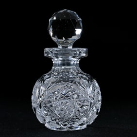 Perfume Bottle, American Brilliant Cut Glass, Hobstar, Strawberry Diamond And Fan Motif