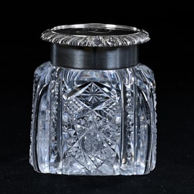 Square Inkwell, American Brilliant Cut Glass, Hobstar, Strawberry Diamond, Prism And Star Motif