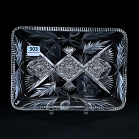 Rectangular Tray, American Brilliant Cut Glass, Signed Tuthill Poppy Pattern