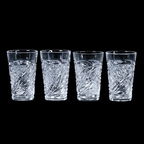 (4) Juice Glasses, American Brilliant Cut Glass, Wheat Pattern By J. Hoare